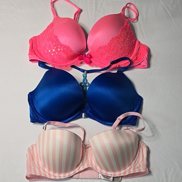 Bundle Sale: Victoria's Secret Bra Sets - Pink, Blue, and Striped, All in 34C - Picture 1 of 11
